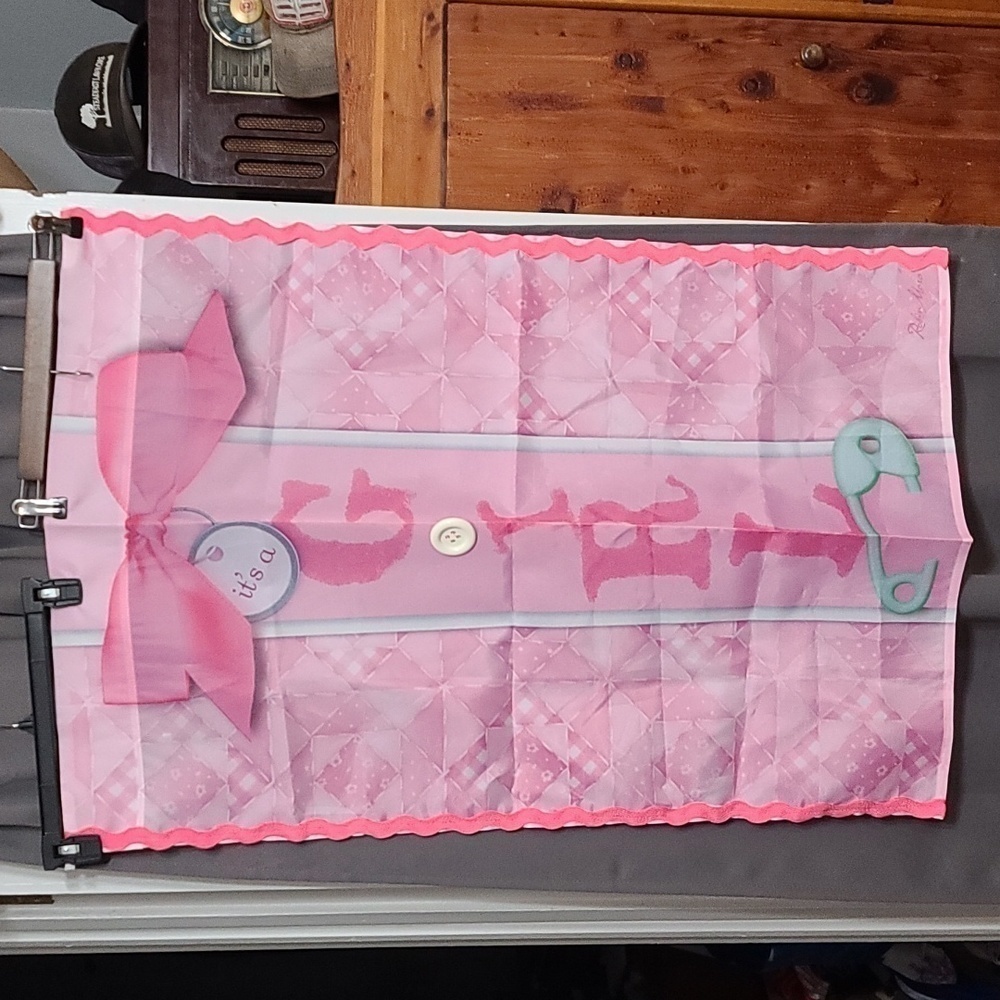 IT'S A GIRL Outdoor Flag Banner Welcome Baby Blue W/Button 27x39 in. EUC